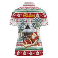 Maldives Christmas Women Polo Shirt with Santa Claus Hammock Palm Trees and Tropical - Wonder Print Shop