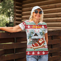 Maldives Christmas Women Polo Shirt with Santa Claus Hammock Palm Trees and Tropical - Wonder Print Shop