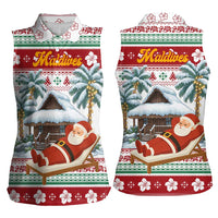 Maldives Christmas Women Sleeveless Polo Shirt with Santa Claus Hammock Palm Trees and Tropical - Wonder Print Shop