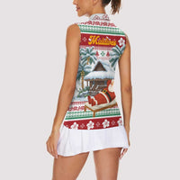 Maldives Christmas Women Sleeveless Polo Shirt with Santa Claus Hammock Palm Trees and Tropical - Wonder Print Shop