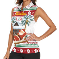 Maldives Christmas Women Sleeveless Polo Shirt with Santa Claus Hammock Palm Trees and Tropical - Wonder Print Shop