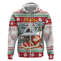 Maldives Christmas Zip Hoodie with Santa Claus Hammock Palm Trees and Tropical - Wonder Print Shop