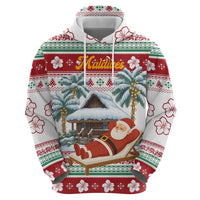Maldives Christmas Zip Hoodie with Santa Claus Hammock Palm Trees and Tropical - Wonder Print Shop