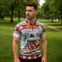Maldives Christmas Zipper Polo Shirt with Santa Claus Hammock Palm Trees and Tropical - Wonder Print Shop