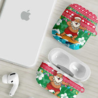 Maldives Christmas AirPods Case with Surfing Santa Claus Tropical Flowers and Holiday Wave - Wonder Print Shop