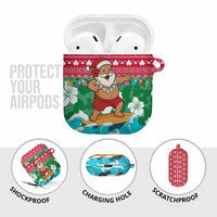 Maldives Christmas AirPods Case with Surfing Santa Claus Tropical Flowers and Holiday Wave - Wonder Print Shop
