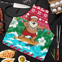 Maldives Christmas Apron with Surfing Santa Claus Tropical Flowers and Holiday Wave - Wonder Print Shop