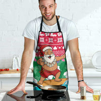 Maldives Christmas Apron with Surfing Santa Claus Tropical Flowers and Holiday Wave - Wonder Print Shop