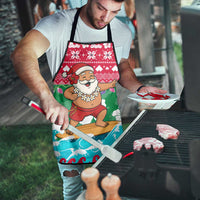 Maldives Christmas Apron with Surfing Santa Claus Tropical Flowers and Holiday Wave - Wonder Print Shop