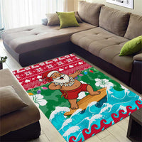 Maldives Christmas Area Rug with Surfing Santa Claus Tropical Flowers and Holiday Wave - Wonder Print Shop