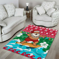 Maldives Christmas Area Rug with Surfing Santa Claus Tropical Flowers and Holiday Wave - Wonder Print Shop