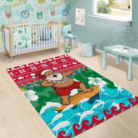 Maldives Christmas Area Rug with Surfing Santa Claus Tropical Flowers and Holiday Wave - Wonder Print Shop