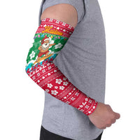 Maldives Christmas Arm Sleeves with Surfing Santa Claus Tropical Flowers and Holiday Wave - Wonder Print Shop