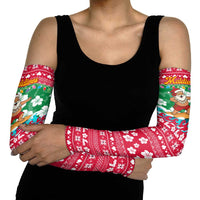 Maldives Christmas Arm Sleeves with Surfing Santa Claus Tropical Flowers and Holiday Wave - Wonder Print Shop