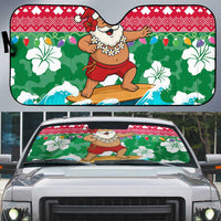 Maldives Christmas Auto Sun Shade with Surfing Santa Claus Tropical Flowers and Holiday Wave - Wonder Print Shop
