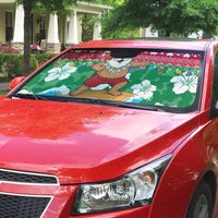 Maldives Christmas Auto Sun Shade with Surfing Santa Claus Tropical Flowers and Holiday Wave - Wonder Print Shop
