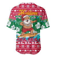 Maldives Christmas Baseball Jersey with Surfing Santa Claus Tropical Flowers and Holiday Wave - Wonder Print Shop