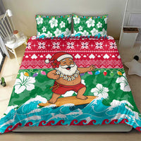 Maldives Christmas Bedding Set with Surfing Santa Claus Tropical Flowers and Holiday Wave - Wonder Print Shop