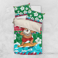 Maldives Christmas Bedding Set with Surfing Santa Claus Tropical Flowers and Holiday Wave - Wonder Print Shop