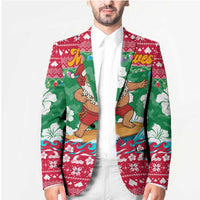Maldives Christmas Blazer with Surfing Santa Claus Tropical Flowers and Holiday Wave - Wonder Print Shop