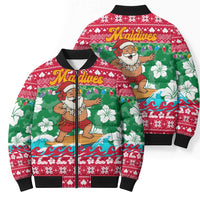 Maldives Christmas Bomber Puffer Jacket with Surfing Santa Claus Tropical Flowers and Holiday Wave - Wonder Print Shop