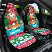 Maldives Christmas Car Seat Cover with Surfing Santa Claus Tropical Flowers and Holiday Wave - Wonder Print Shop