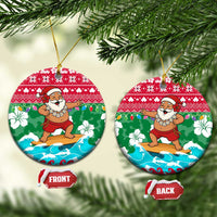 Maldives Christmas Ceramic Ornament with Surfing Santa Claus Tropical Flowers and Holiday Wave - Wonder Print Shop
