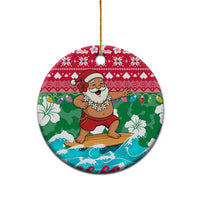 Maldives Christmas Ceramic Ornament with Surfing Santa Claus Tropical Flowers and Holiday Wave - Wonder Print Shop