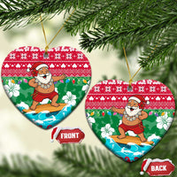 Maldives Christmas Ceramic Ornament with Surfing Santa Claus Tropical Flowers and Holiday Wave - Wonder Print Shop