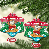 Maldives Christmas Ceramic Ornament with Surfing Santa Claus Tropical Flowers and Holiday Wave - Wonder Print Shop
