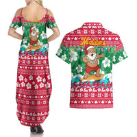 Maldives Christmas Couples Matching Summer Maxi Dress and Hawaiian Shirt with Surfing Santa Claus Tropical Flowers and Holiday Wave - Wonder Print Shop