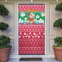 Maldives Christmas Door Cover with Surfing Santa Claus Tropical Flowers and Holiday Wave - Wonder Print Shop