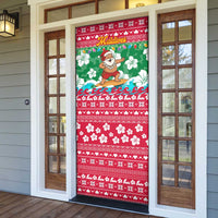 Maldives Christmas Door Cover with Surfing Santa Claus Tropical Flowers and Holiday Wave - Wonder Print Shop