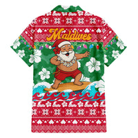Maldives Christmas Family Matching Off The Shoulder Long Sleeve Dress and Hawaiian Shirt with Surfing Santa Claus Tropical Flowers and Holiday Wave - Wonder Print Shop
