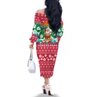 Maldives Christmas Family Matching Off The Shoulder Long Sleeve Dress and Hawaiian Shirt with Surfing Santa Claus Tropical Flowers and Holiday Wave - Wonder Print Shop