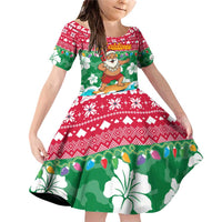 Maldives Christmas Family Matching Off Shoulder Short Dress and Hawaiian Shirt with Surfing Santa Claus Tropical Flowers and Holiday Wave - Wonder Print Shop