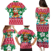 Maldives Christmas Family Matching Puletasi and Hawaiian Shirt with Surfing Santa Claus Tropical Flowers and Holiday Wave - Wonder Print Shop