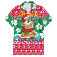 Maldives Christmas Family Matching Puletasi and Hawaiian Shirt with Surfing Santa Claus Tropical Flowers and Holiday Wave - Wonder Print Shop