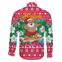 Maldives Christmas Family Matching Puletasi and Hawaiian Shirt with Surfing Santa Claus Tropical Flowers and Holiday Wave - Wonder Print Shop