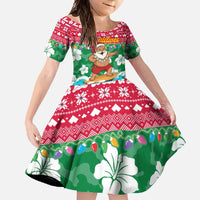 Maldives Christmas Family Matching Short Sleeve Bodycon Dress and Hawaiian Shirt with Surfing Santa Claus Tropical Flowers and Holiday Wave - Wonder Print Shop