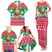 Maldives Christmas Family Matching Tank Maxi Dress and Hawaiian Shirt with Surfing Santa Claus Tropical Flowers and Holiday Wave - Wonder Print Shop