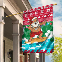 Maldives Christmas Garden Flag with Surfing Santa Claus Tropical Flowers and Holiday Wave - Wonder Print Shop