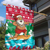 Maldives Christmas Garden Flag with Surfing Santa Claus Tropical Flowers and Holiday Wave - Wonder Print Shop