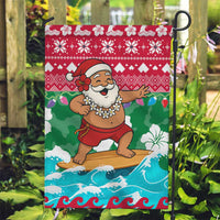 Maldives Christmas Garden Flag with Surfing Santa Claus Tropical Flowers and Holiday Wave - Wonder Print Shop