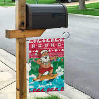 Maldives Christmas Garden Flag with Surfing Santa Claus Tropical Flowers and Holiday Wave - Wonder Print Shop