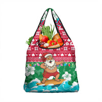 Maldives Christmas Grocery Bag with Surfing Santa Claus Tropical Flowers and Holiday Wave - Wonder Print Shop