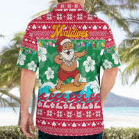 Maldives Christmas Hawaiian Shirt with Surfing Santa Claus Tropical Flowers and Holiday Wave - Wonder Print Shop