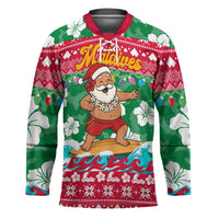 Maldives Christmas Hockey Jersey with Surfing Santa Claus Tropical Flowers and Holiday Wave - Wonder Print Shop