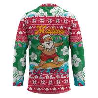 Maldives Christmas Hockey Jersey with Surfing Santa Claus Tropical Flowers and Holiday Wave - Wonder Print Shop