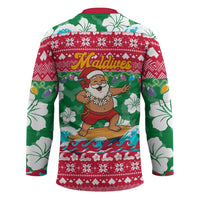 Maldives Christmas Hockey Jersey with Surfing Santa Claus Tropical Flowers and Holiday Wave - Wonder Print Shop